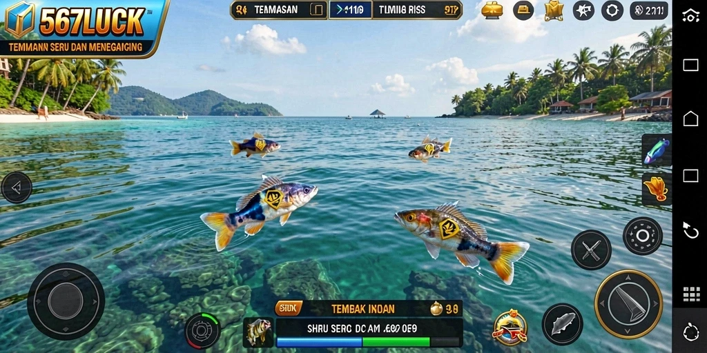 Tangkapan layar permainan 567LUCK yang menunjukkan aksi tembak ikan seru.