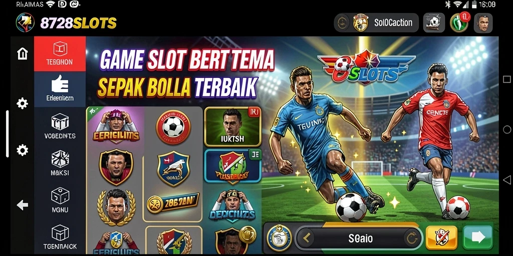 Tampilan gameplay menarik dalam 8728SLOTS dengan karakter sepak bola.