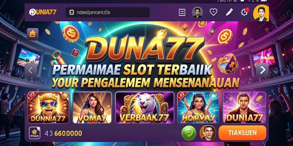 Tampilan slot DUNIA77 yang penuh warna dan menggembirakan.