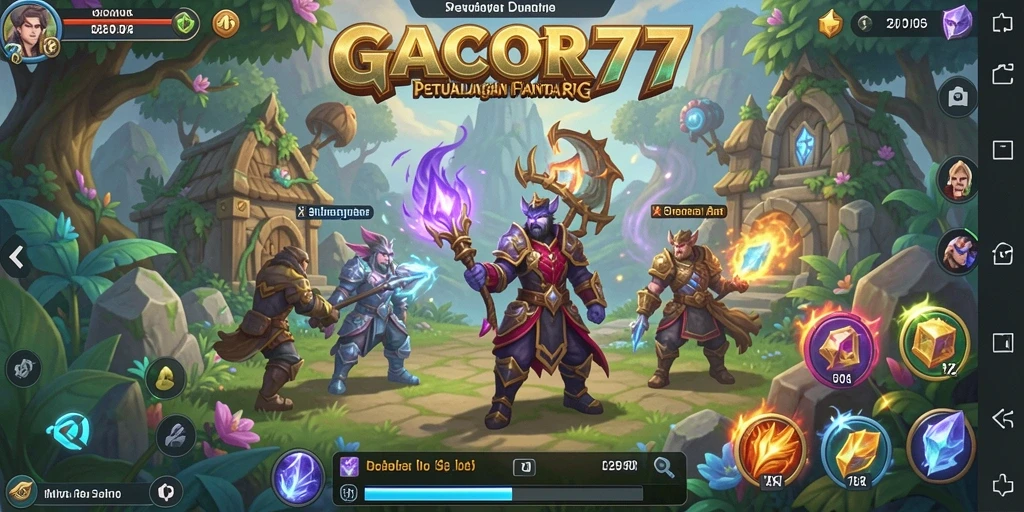 Screenshot permainan GACOR77 menampilkan karakter dalam aksi pertempuran RPG.