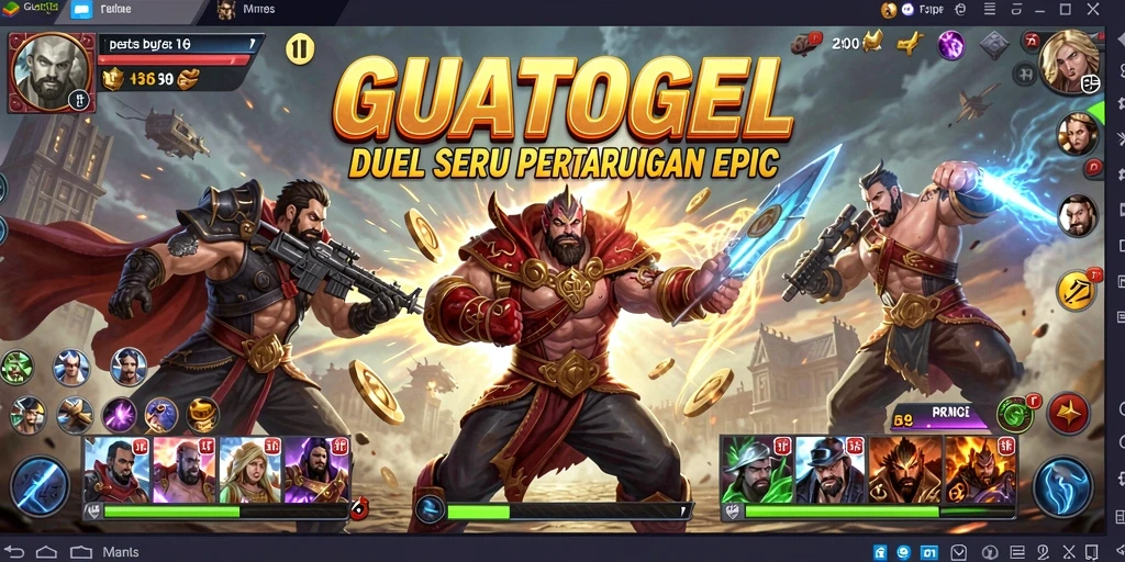 Screenshot gameplay GUATOGEL menampilkan pertarungan yang menegangkan dan karakter yang keren.