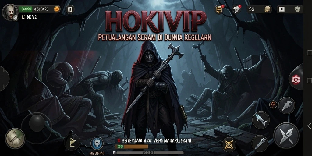 Gameplay seram HOKIVIP dengan suasana menakutkan.
