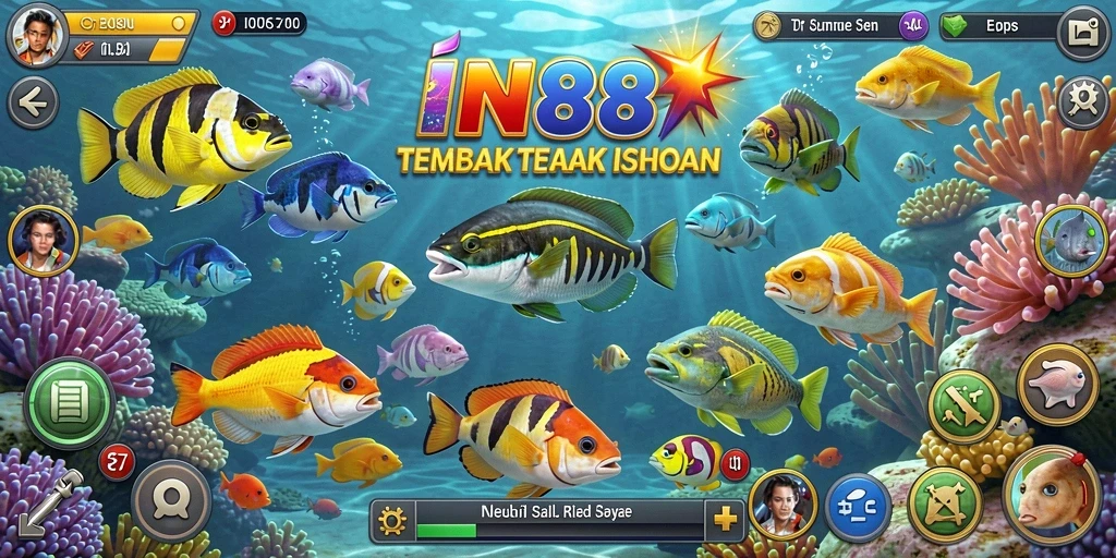 Screenshot gameplay IN88 yang mendebarkan saat menembak ikan.