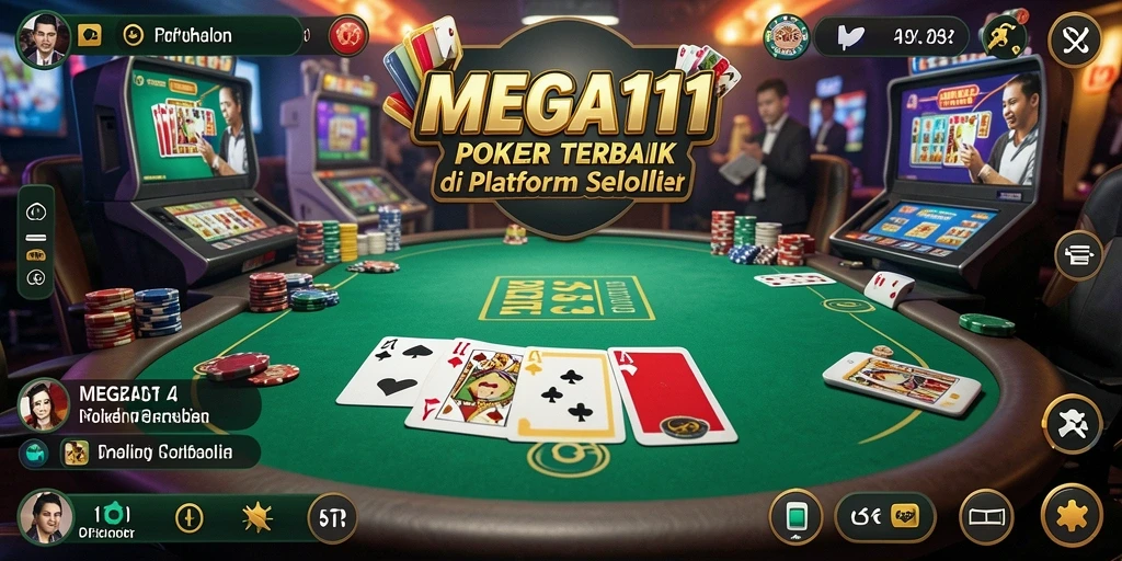 Tampilan gameplay seru dari MEGA111 dengan fitur Poker interaktif.