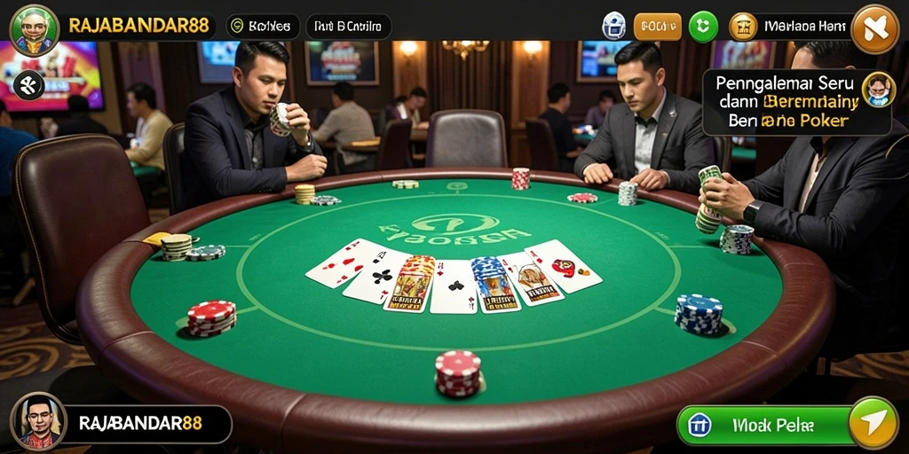 Screenshot gameplay RAJABANDAR88 yang menampilkan suasana poker yang seru.