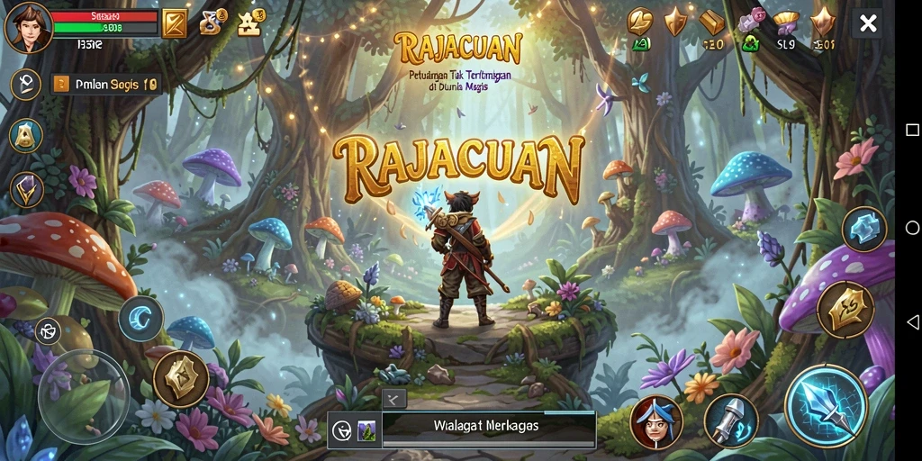 Tampilan gameplay RAJACUAN menampilkan karakter menjelajahi dunia petualangan yang menakjubkan.