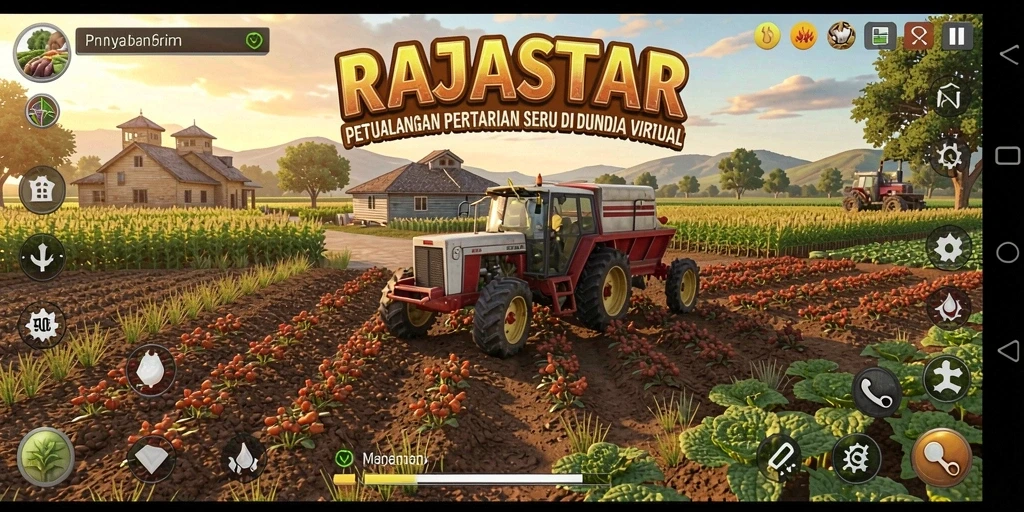 Screenshot RAJASTAR menampilkan suasana ladang yang indah dan interaktif.