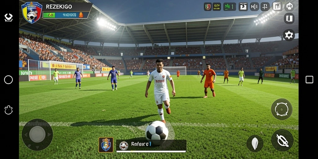 Screenshot gameplay <strong>REZEKIGO</strong> menampilkan aksi mendebarkan di lapangan.