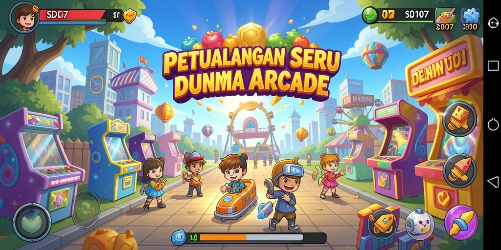 Screenshot di SD107 menampilkan gameplay seru dengan warna-warna cerah dan efek yang menakjubkan.