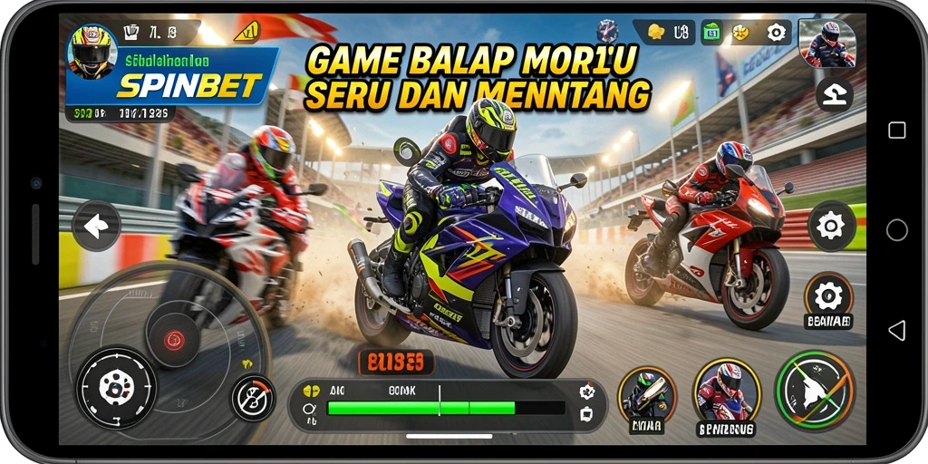 Tampilan gameplay SPINBET yang seru dan menegangkan dalam balapan motor.